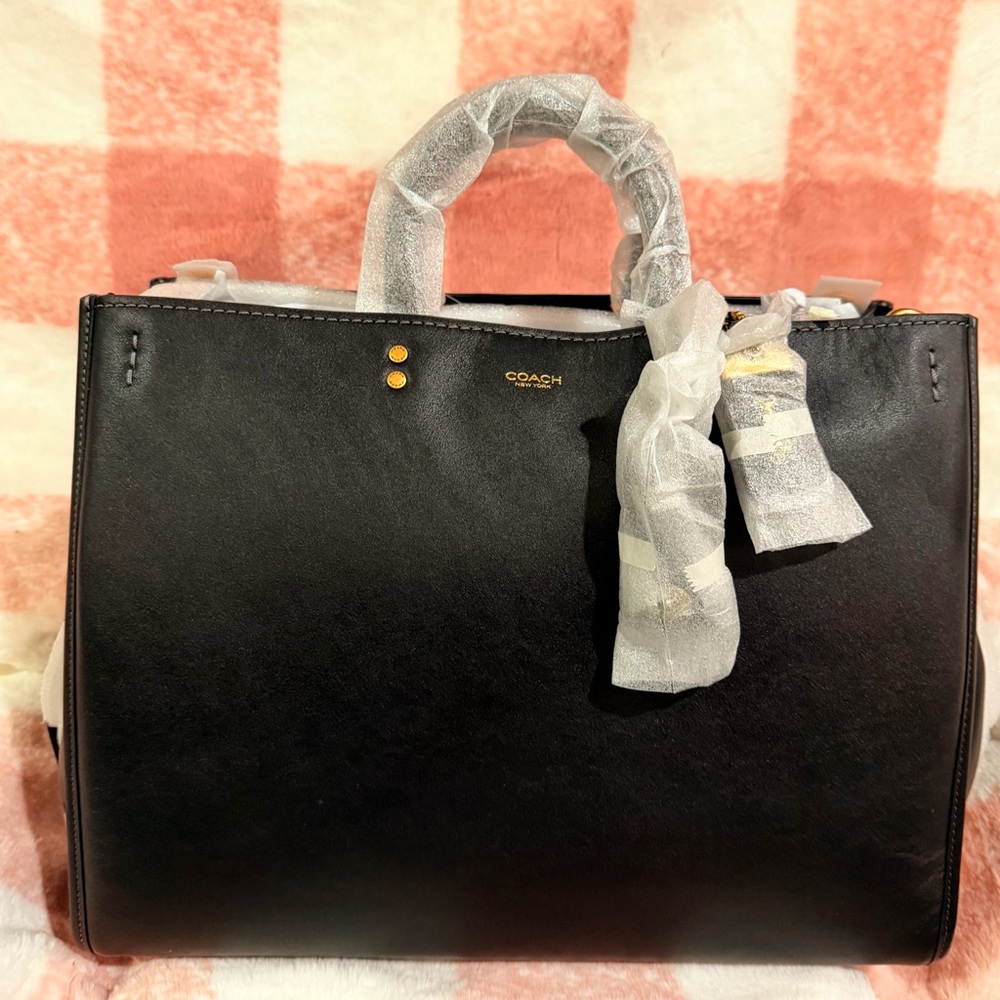 Coach Rogue 40 Black Leather Handbag with Gold Accents.    NWT